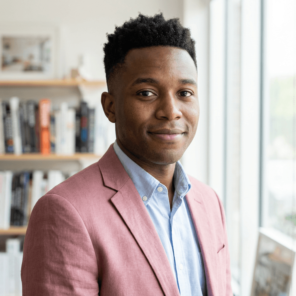Maxwell, founder of MAXWELL BROOKLYN BOUTIQUE, standing in his Brooklyn shop
