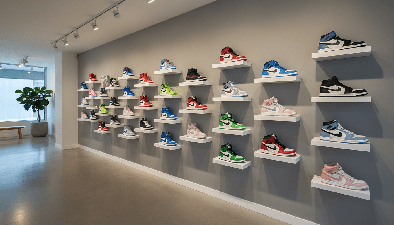 Sneakers on display shelf