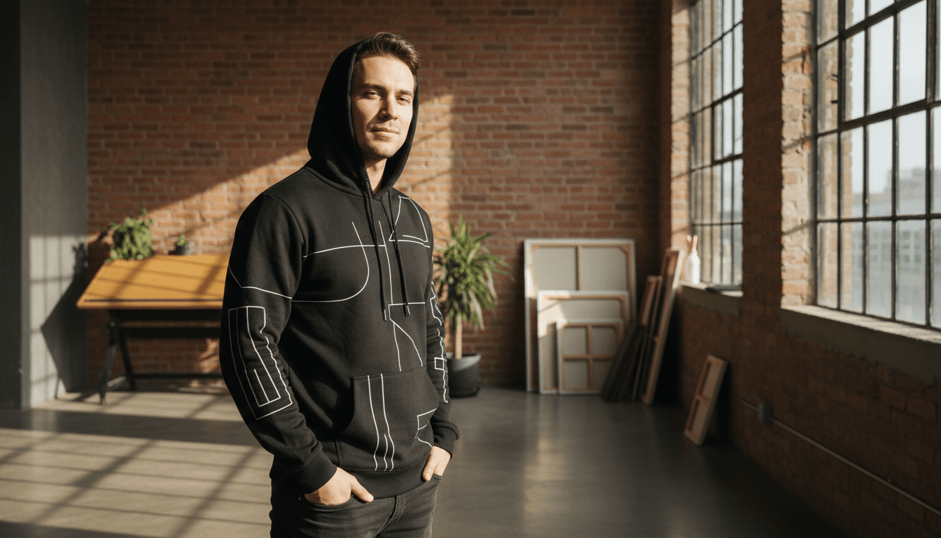Graphic hoodie displayed on mannequin