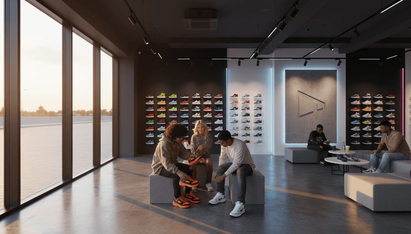 Curated sneakers on display shelves